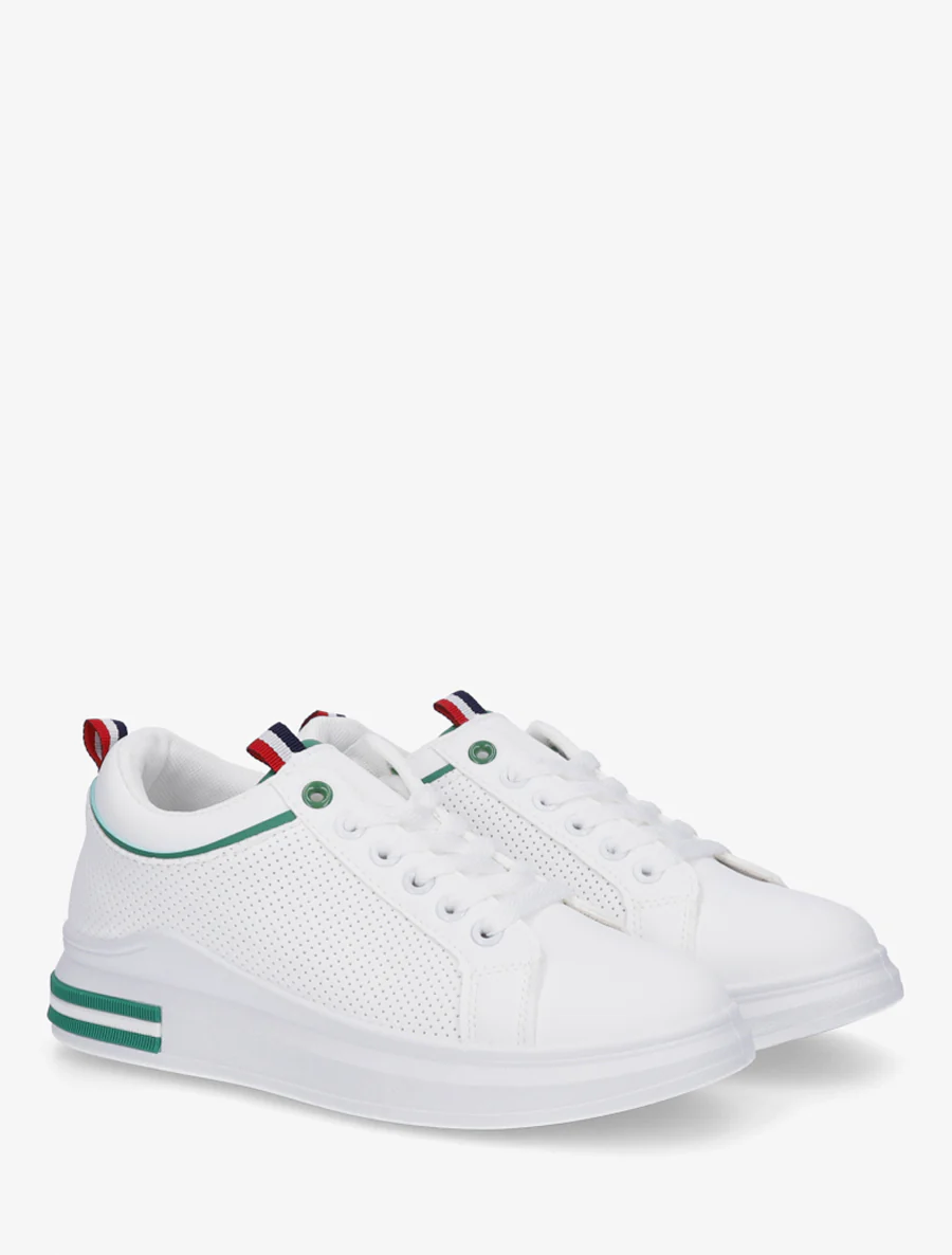 Sneakers met stippen in imitatieleer. - Wit/groen - Image 4