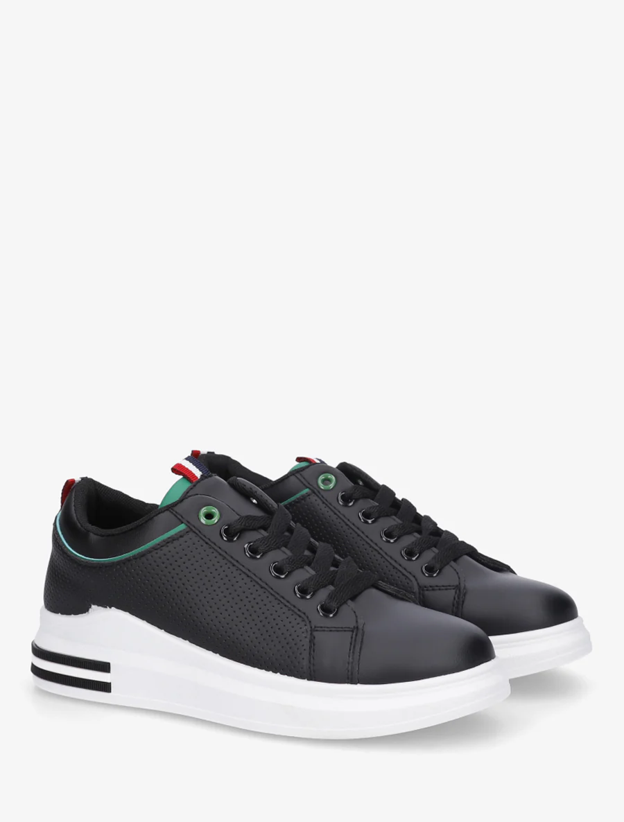 Sneakers met stippen in imitatieleer. - Zwart/groen - Image 4