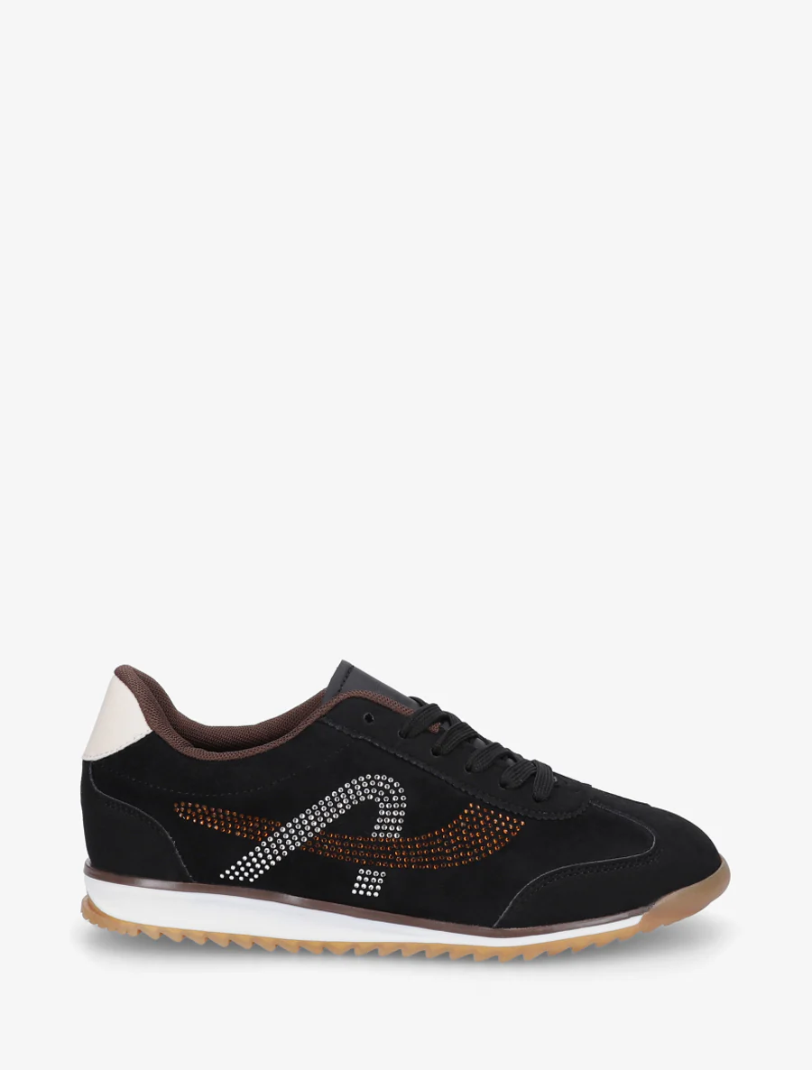 Sneakers met strass in suèdine - Zwart