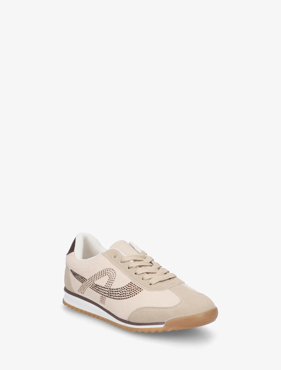 Sneakers met strass in suèdine - Beige - Image 2