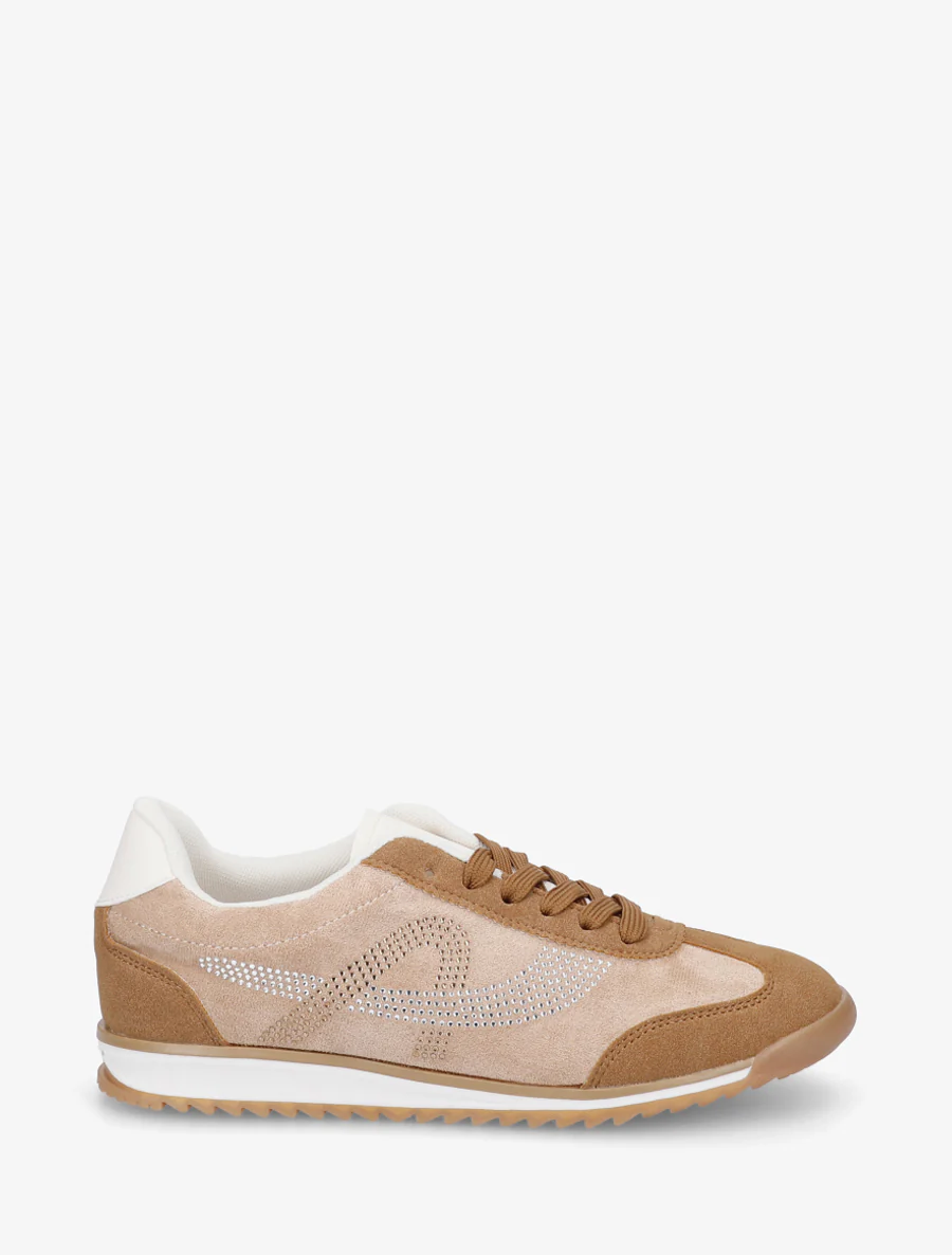 Sneakers met strass in suèdine - Kameel