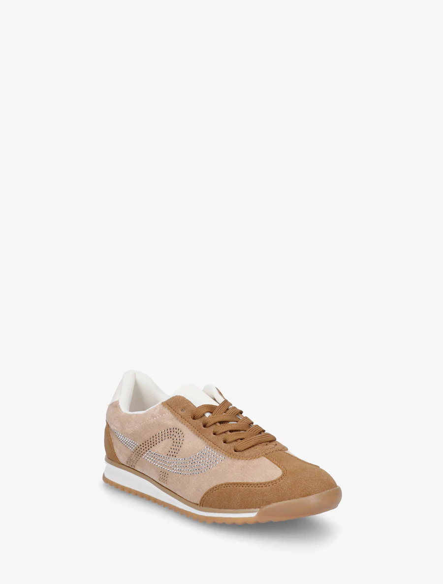 Sneakers met strass in suèdine - Kameel - Image 2