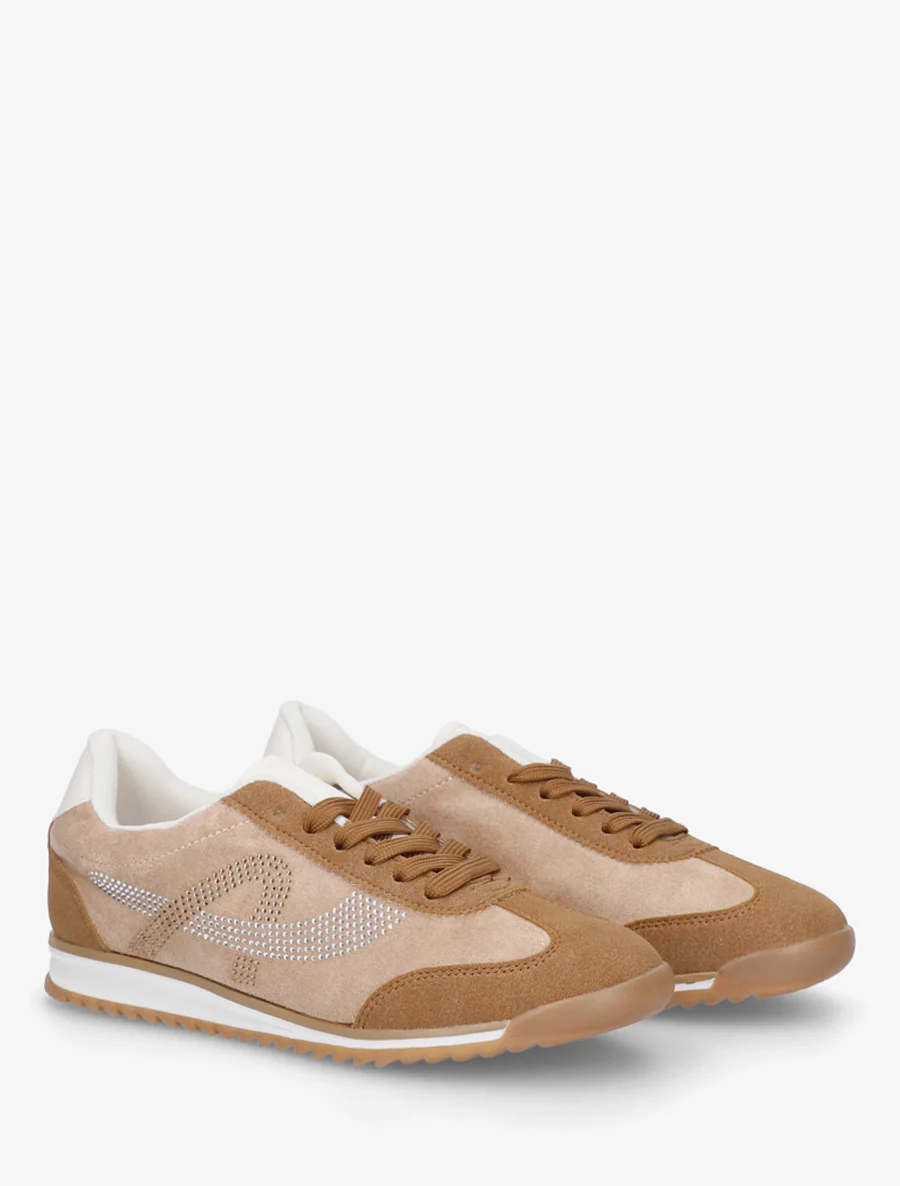 Sneakers met strass in suèdine - Kameel - Image 4