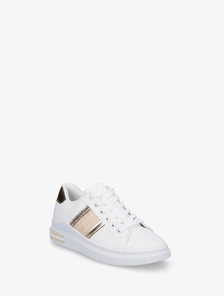 Sneakers met strepen en contrasterende hielversteviging - Goud - Image 2