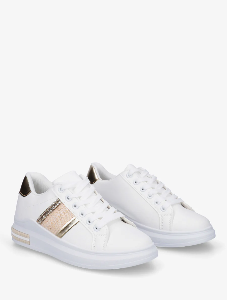 Sneakers met strepen en contrasterende hielversteviging - Goud - Image 4