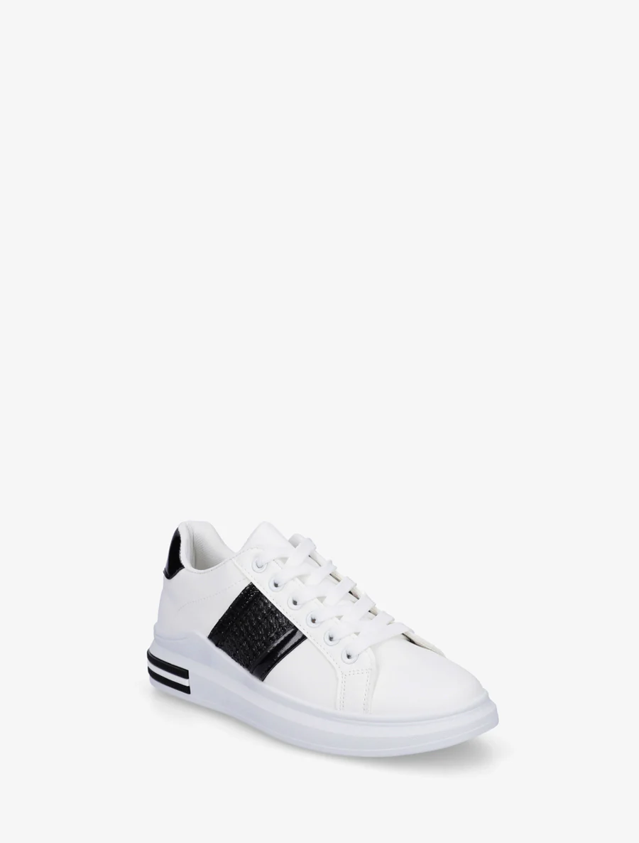Sneakers met strepen en contrasterende hielversteviging - Zwart - Image 2