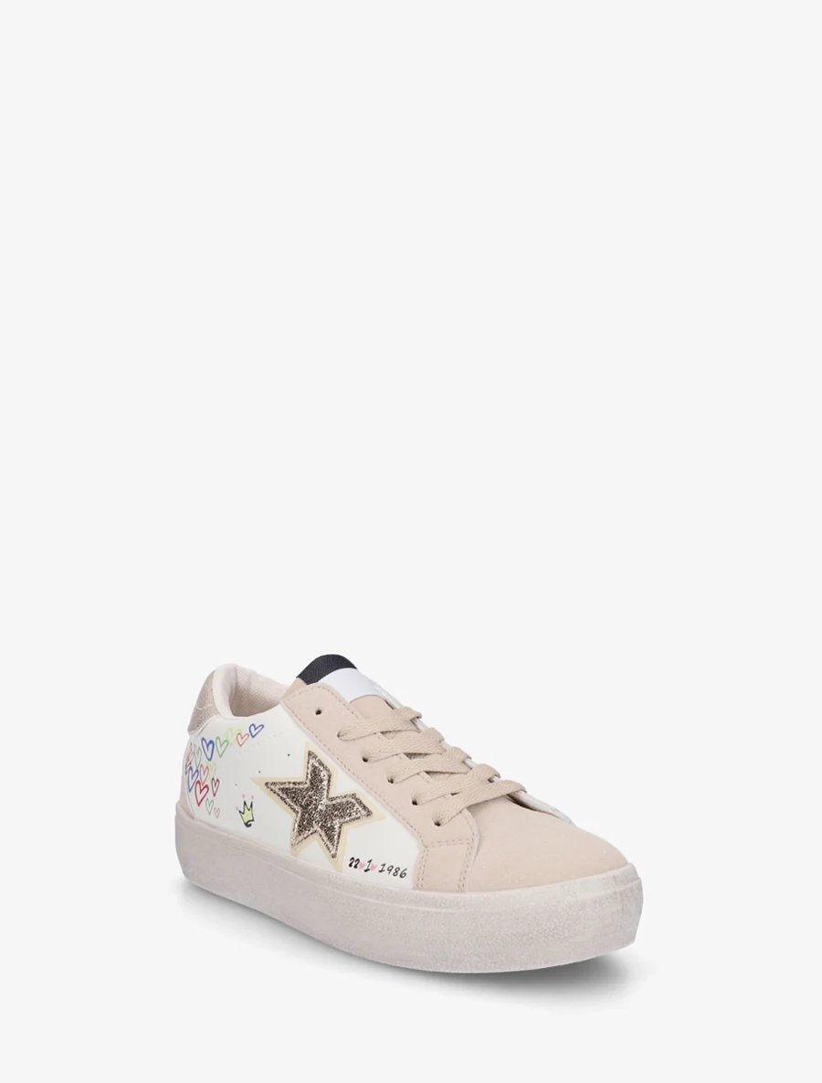 Sneakers met vintage-effect zool bedrukt - Beige - Image 2