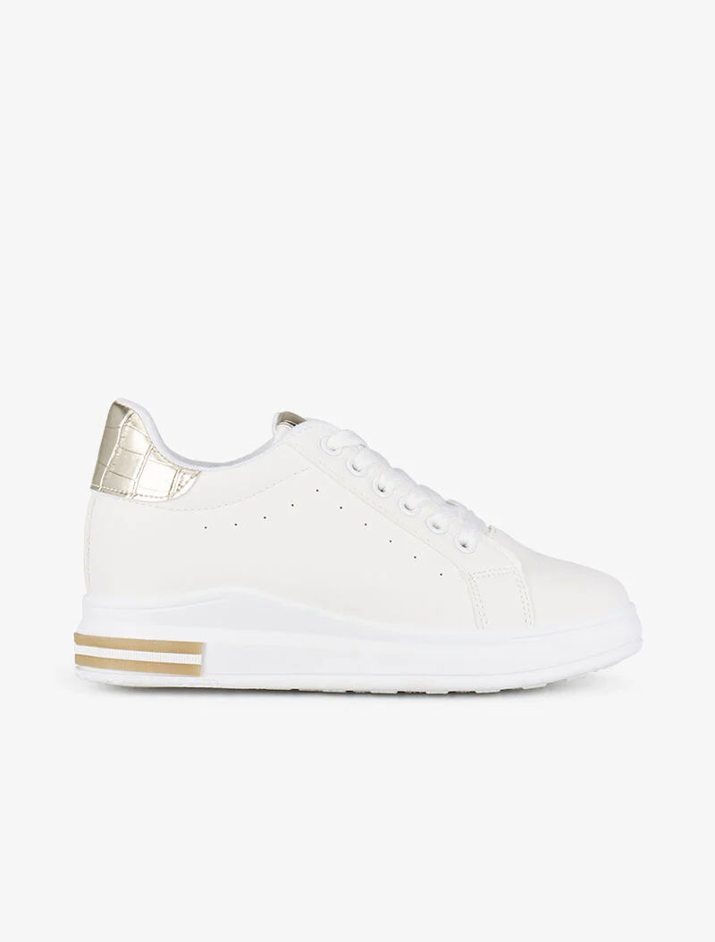 Sneakers met verhoogde zool en krokodillendetails - goud