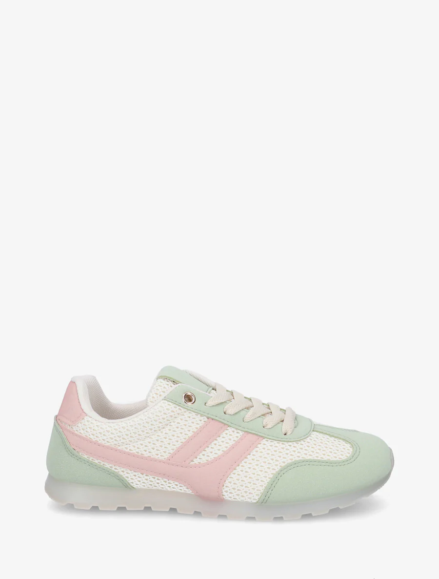 Sneakers van gestructureerde stof en suède. - Amandelgroen