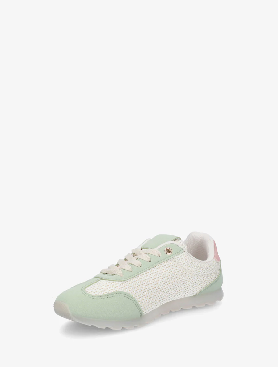 Sneakers van gestructureerde stof en suède. - Amandelgroen - Image 3