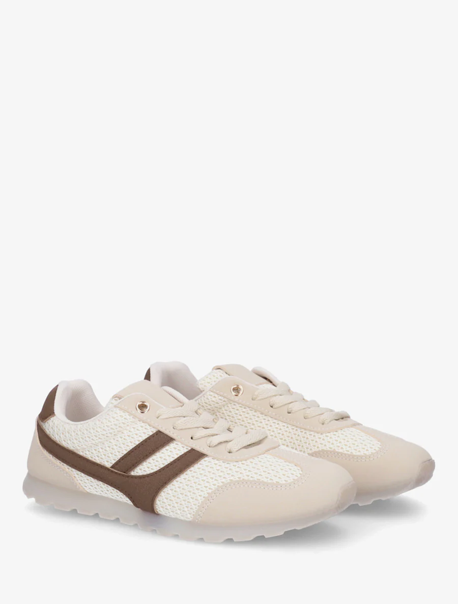 Sneakers van gestructureerde stof en suède. - Beige - Image 4