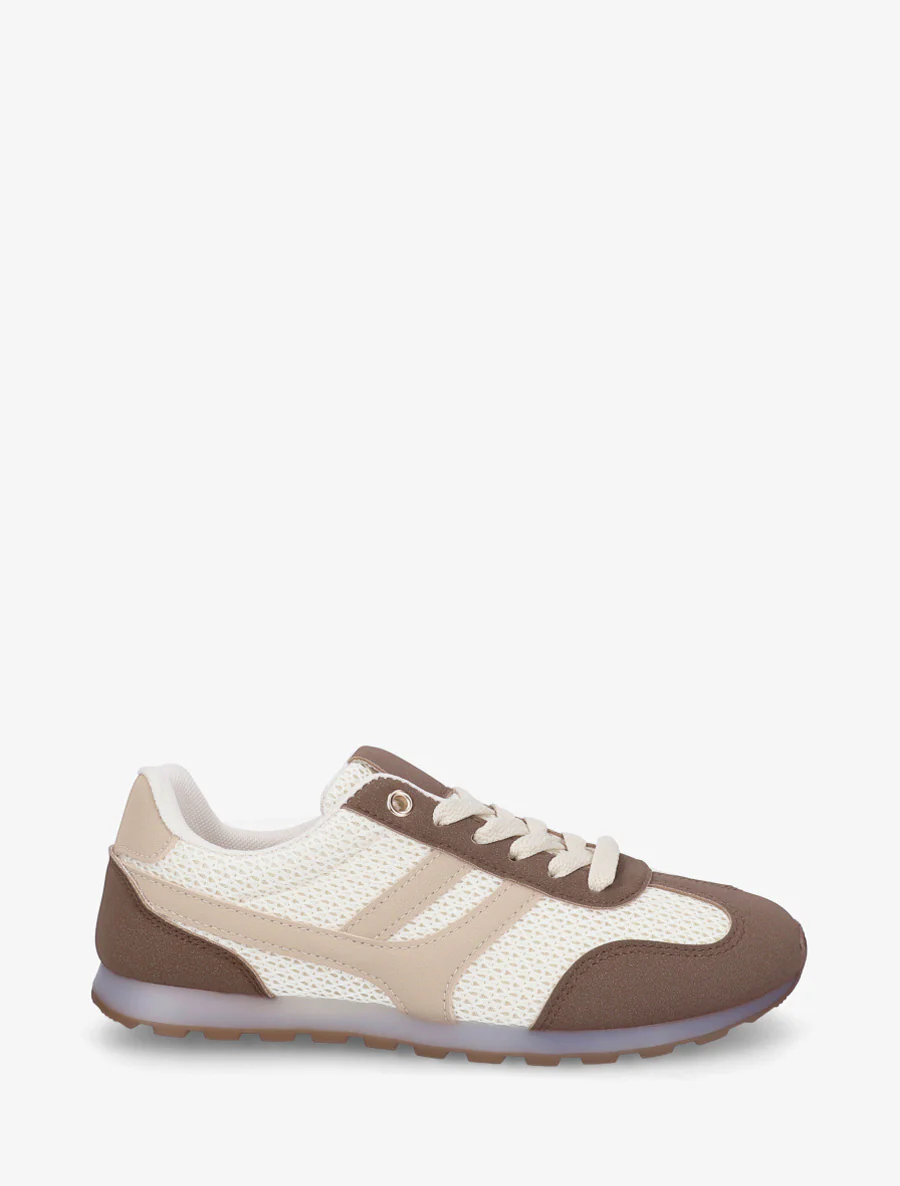 Sneakers van gestructureerde stof en suède. - Bruin