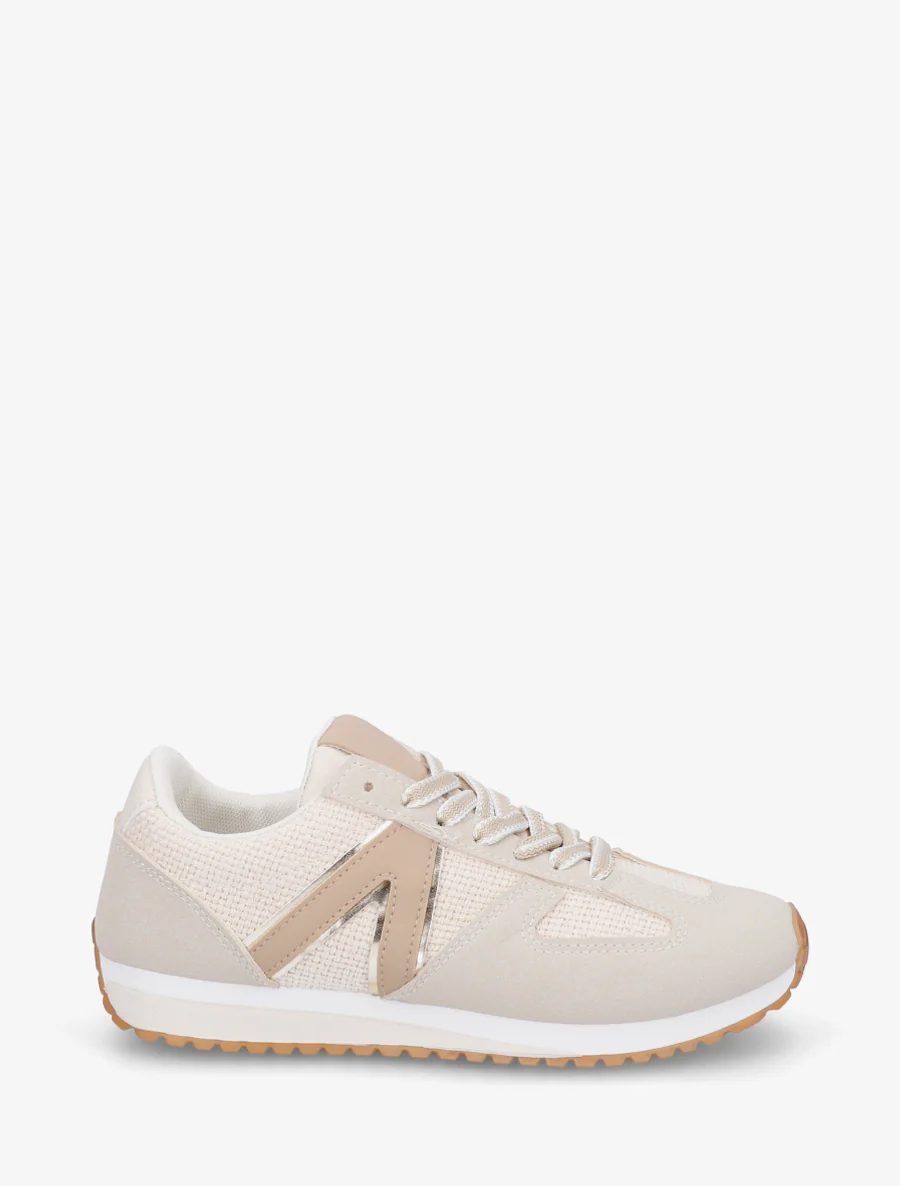 Sneakers van geweven canvas en imitatieleer - Beige