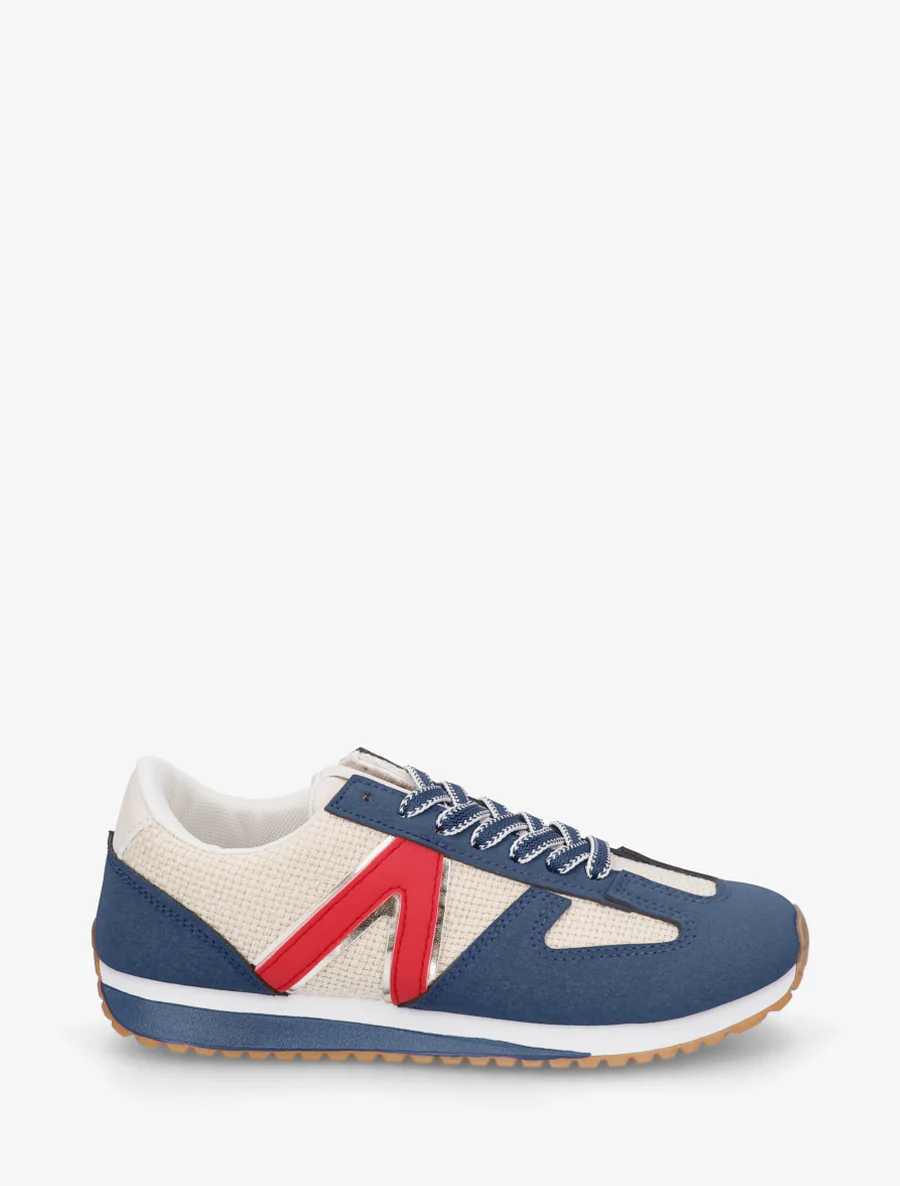 Sneakers van geweven canvas en imitatieleer - Donkerblauw