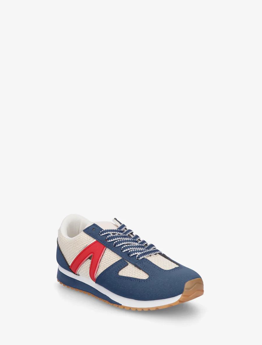 Sneakers van geweven canvas en imitatieleer - Donkerblauw - Image 2