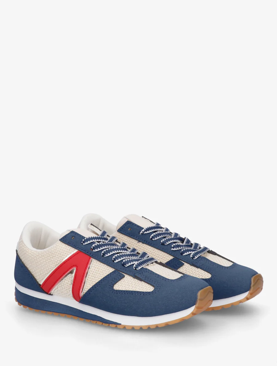 Sneakers van geweven canvas en imitatieleer - Donkerblauw - Image 4