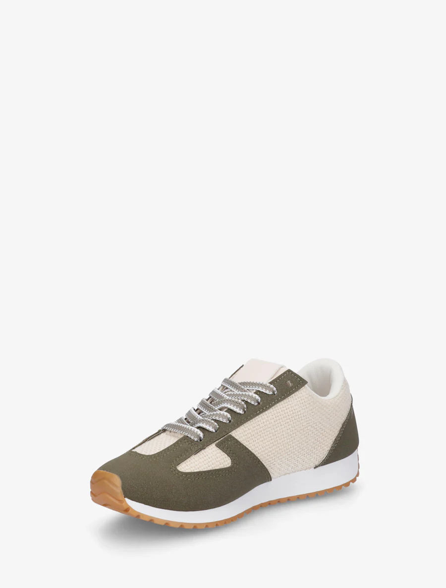 Sneakers van geweven canvas en imitatieleer - Kaki - Image 3