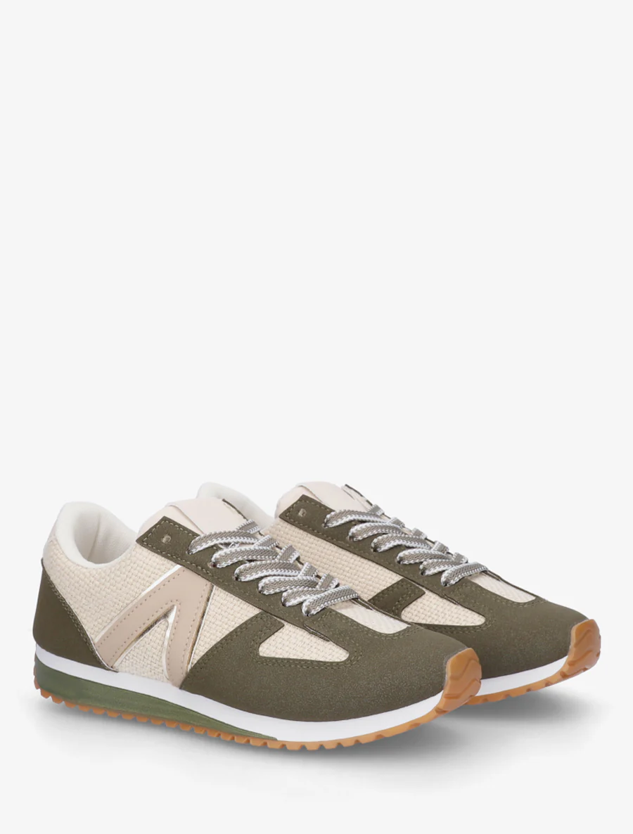 Sneakers van geweven canvas en imitatieleer - Kaki - Image 4