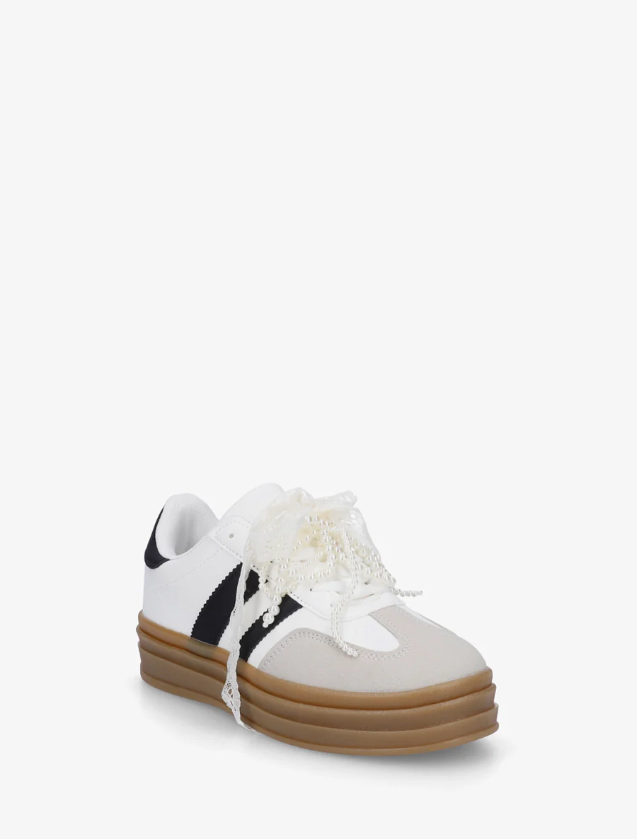 Sneakers van imitatie-nubuck met gestileerde veters. - Wit - Image 2