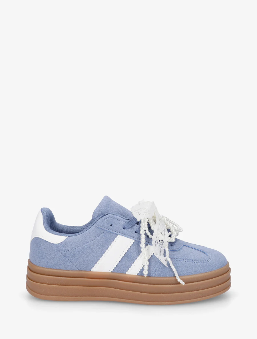 Sneakers van imitatie-nubuck met gestileerde veters. - Blauw