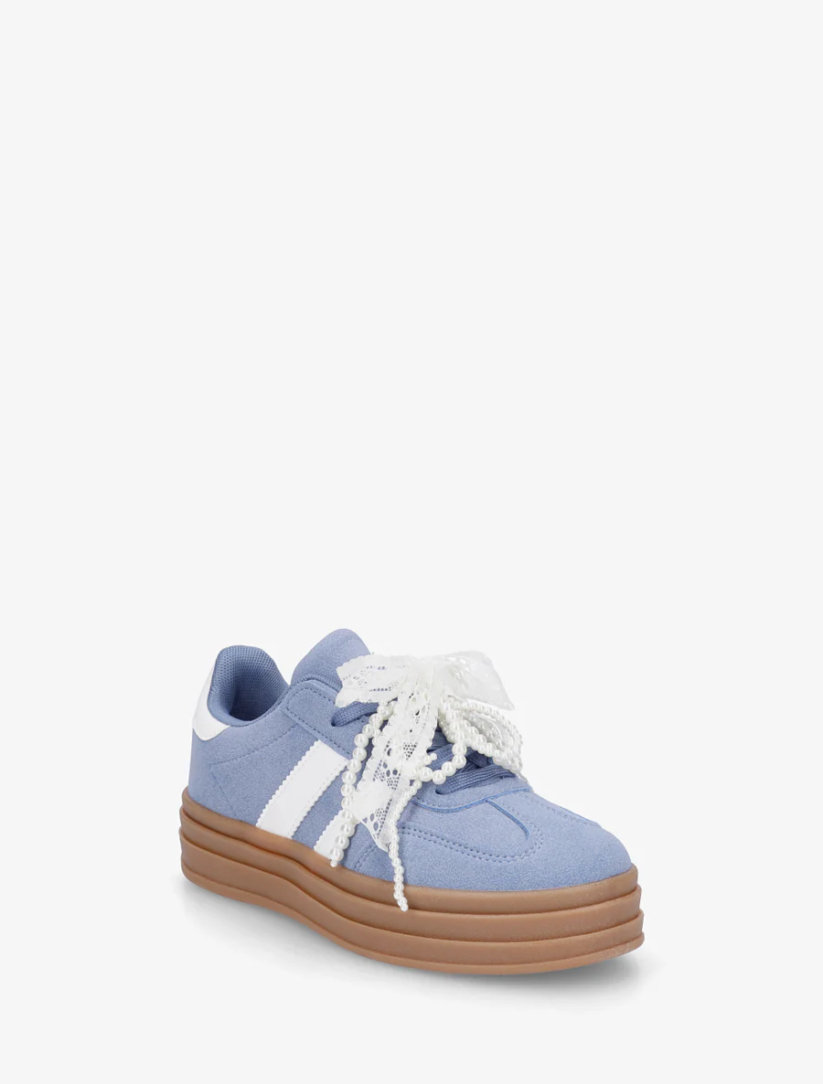 Sneakers van imitatie-nubuck met gestileerde veters. - Blauw - Image 2
