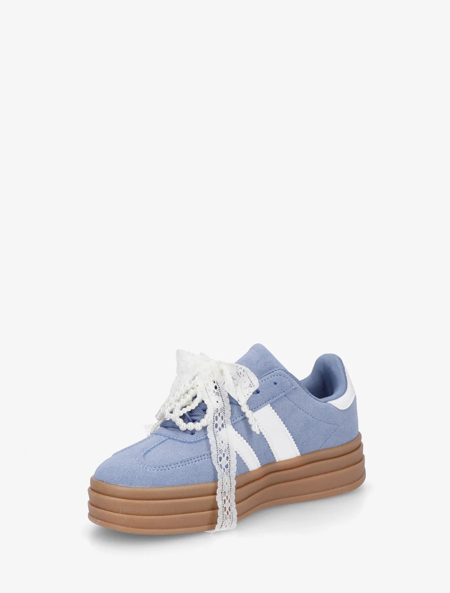 Sneakers van imitatie-nubuck met gestileerde veters. - Blauw - Image 3