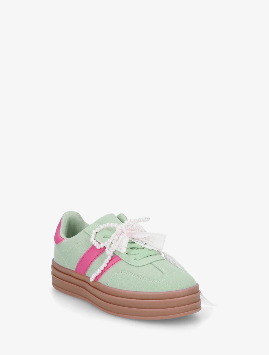 Sneakers van imitatie-nubuck met gestileerde veters. - Watergroen - Image 2