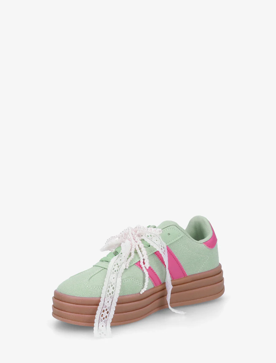 Sneakers van imitatie-nubuck met gestileerde veters. - Watergroen - Image 3