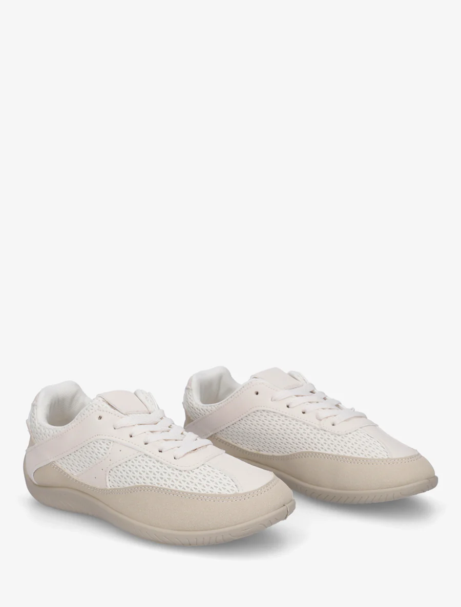 Sneakers van imitatieleer en canvas - Beige - Image 4