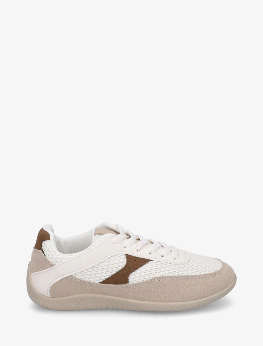 Sneakers van imitatieleer en canvas - Bruin