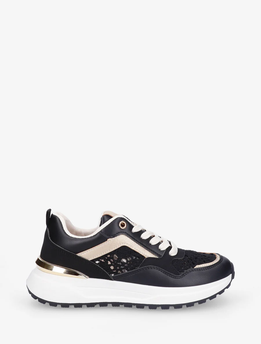 Sneakers van imitatieleer en haakwerk - Zwart
