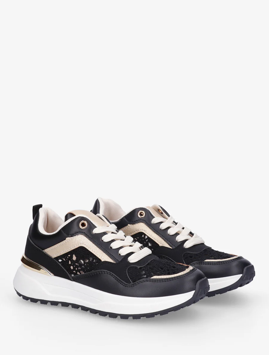 Sneakers van imitatieleer en haakwerk - Zwart - Image 4
