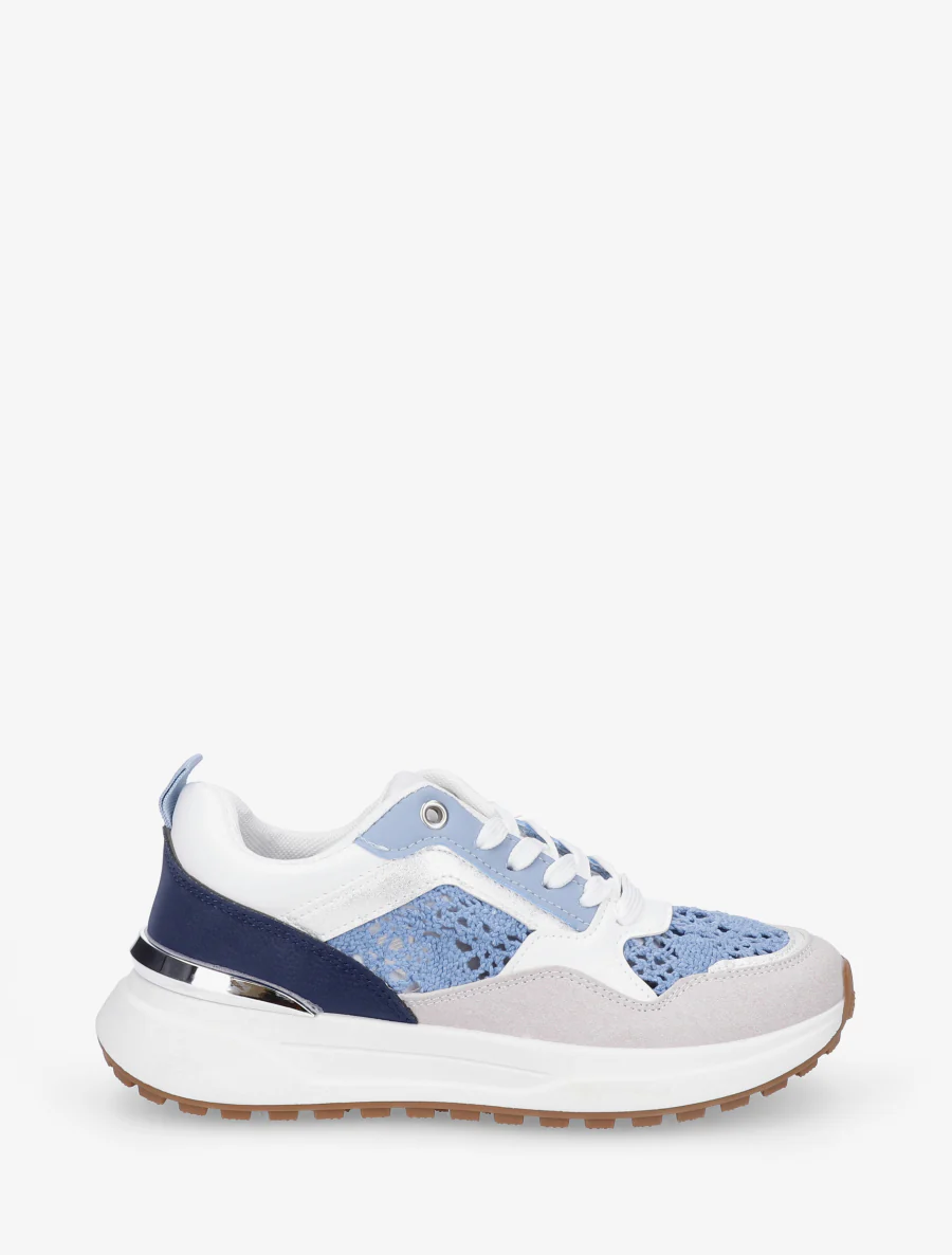 Sneakers van imitatieleer en haakwerk - Blauw