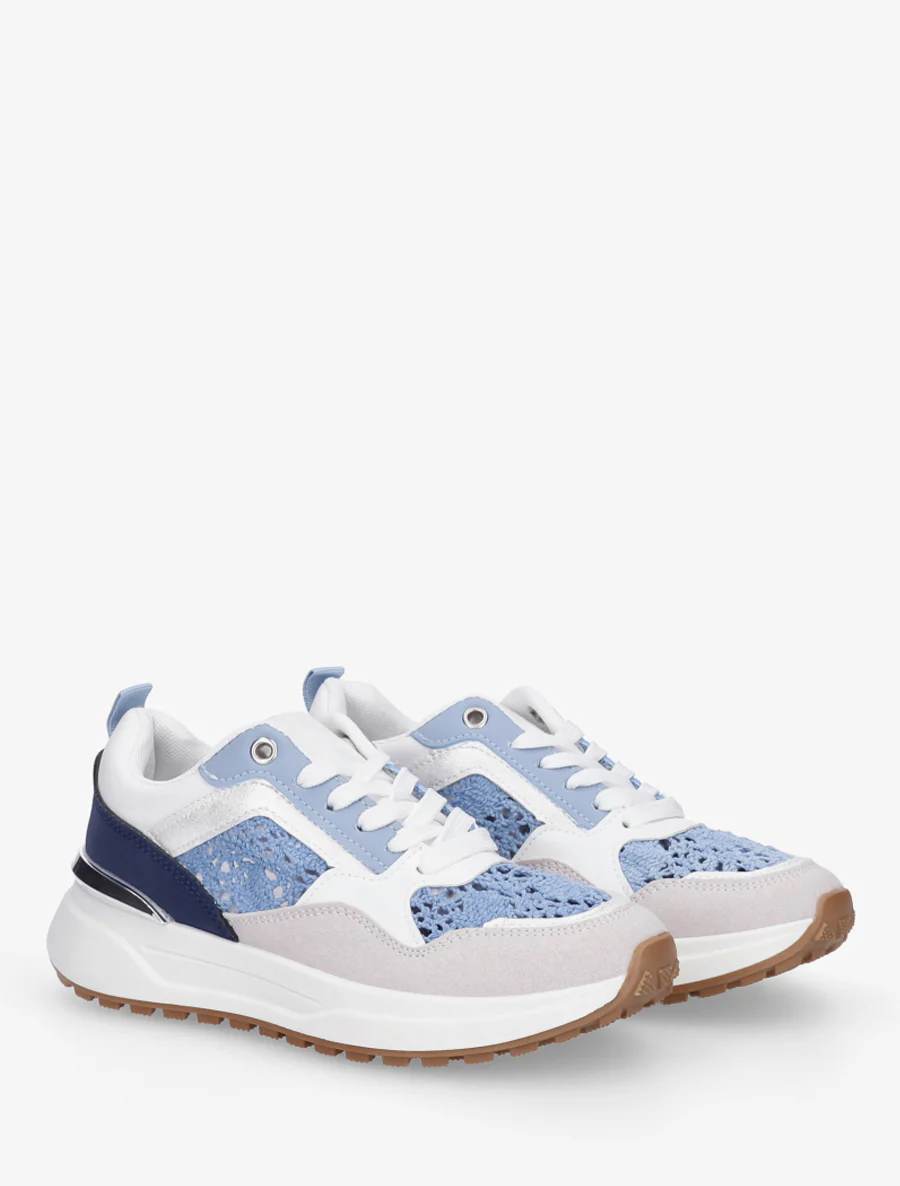 Sneakers van imitatieleer en haakwerk - Blauw - Image 4
