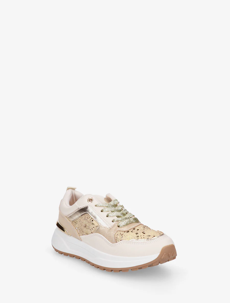 Sneakers van imitatieleer en haakwerk - Goud - Image 2