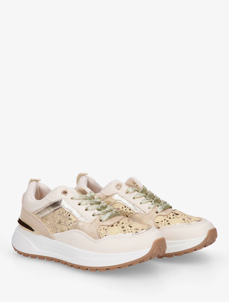 Sneakers van imitatieleer en haakwerk - Goud - Image 4