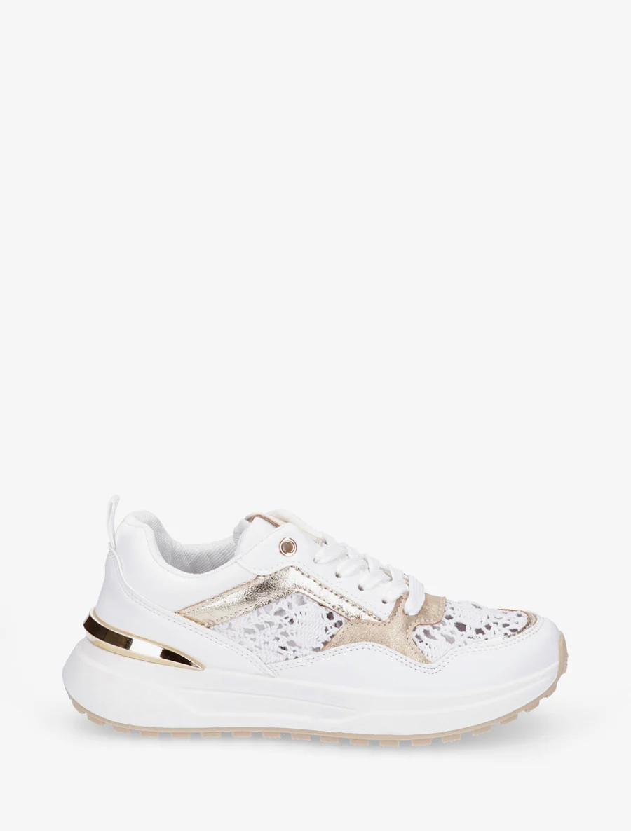 Sneakers van imitatieleer en haakwerk - Wit
