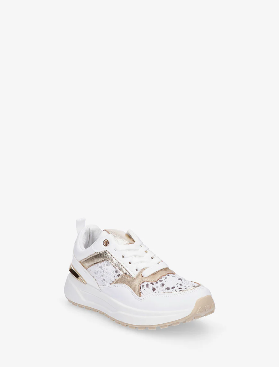 Sneakers van imitatieleer en haakwerk - Wit - Image 2