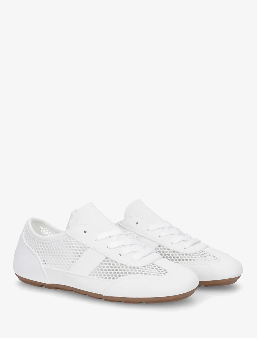 Sneakers van imitatieleer en opengewerkt textiel - Wit - Image 4
