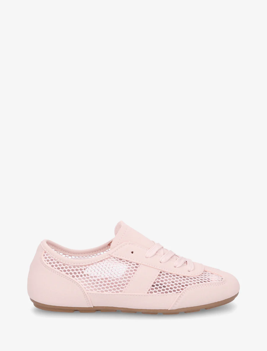 Sneakers van imitatieleer en opengewerkt textiel - Roos