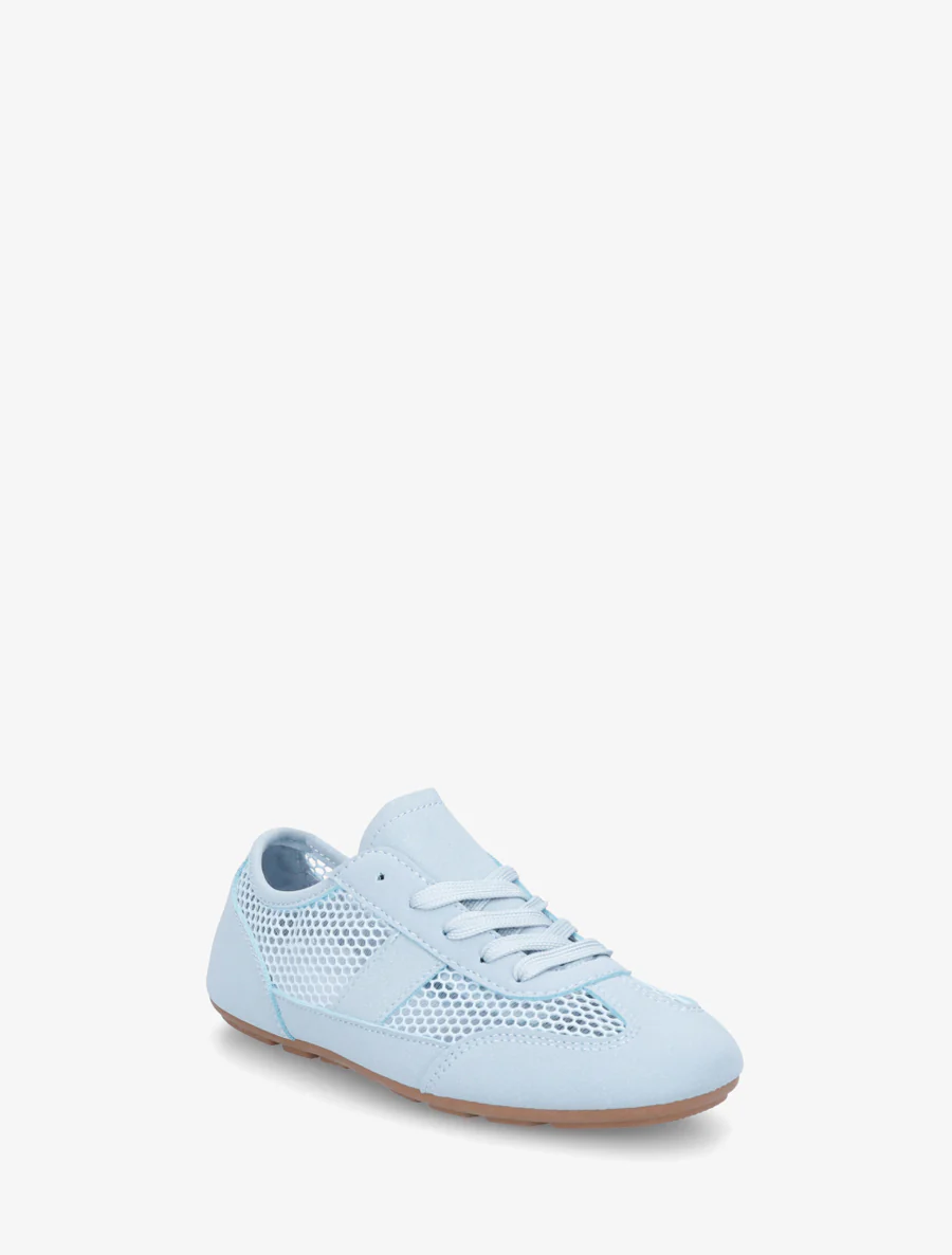 Sneakers van imitatieleer en opengewerkt textiel - Lichtblauw - Image 2