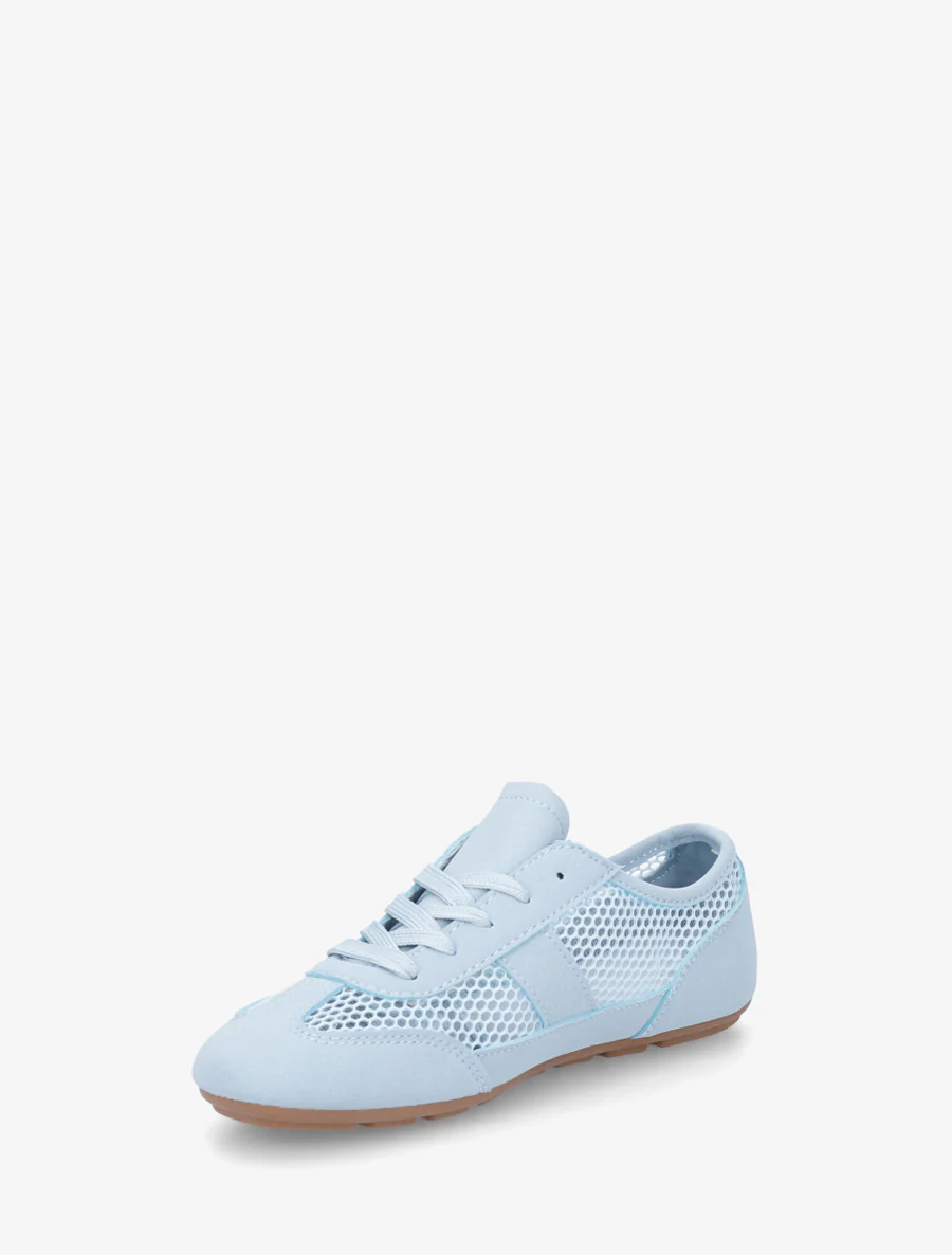 Sneakers van imitatieleer en opengewerkt textiel - Lichtblauw - Image 3