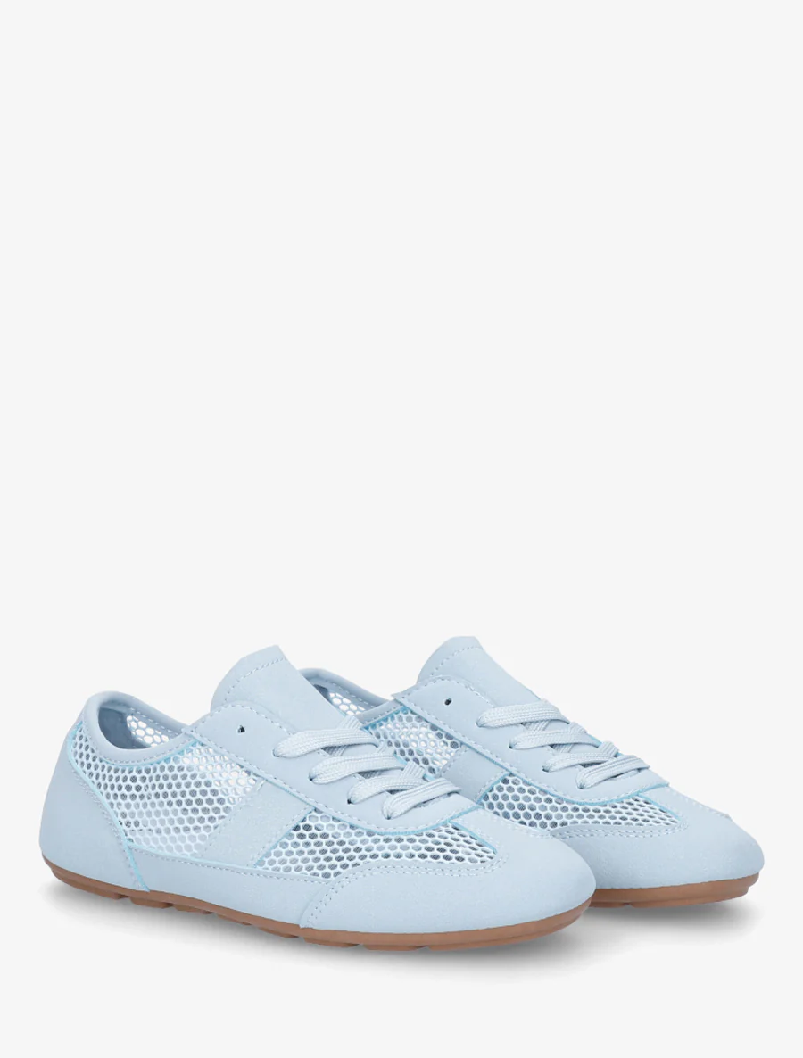 Sneakers van imitatieleer en opengewerkt textiel - Lichtblauw - Image 4