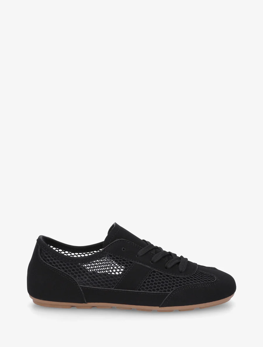 Sneakers van imitatieleer en opengewerkt textiel - Zwart