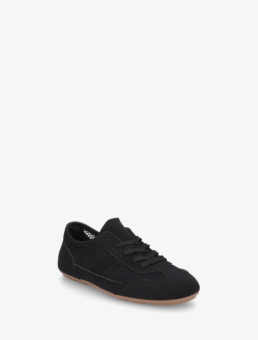 Sneakers van imitatieleer en opengewerkt textiel - Zwart - Image 2