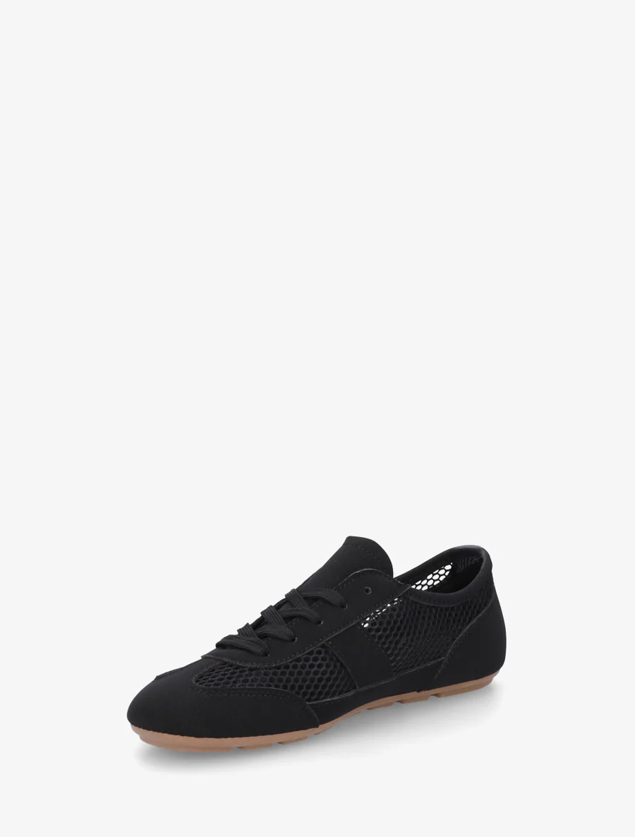 Sneakers van imitatieleer en opengewerkt textiel - Zwart - Image 3