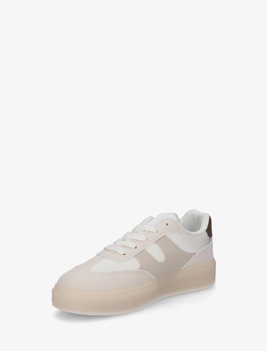 Sneakers van imitatieleer en satijnstof met strass. - Beige - Image 3