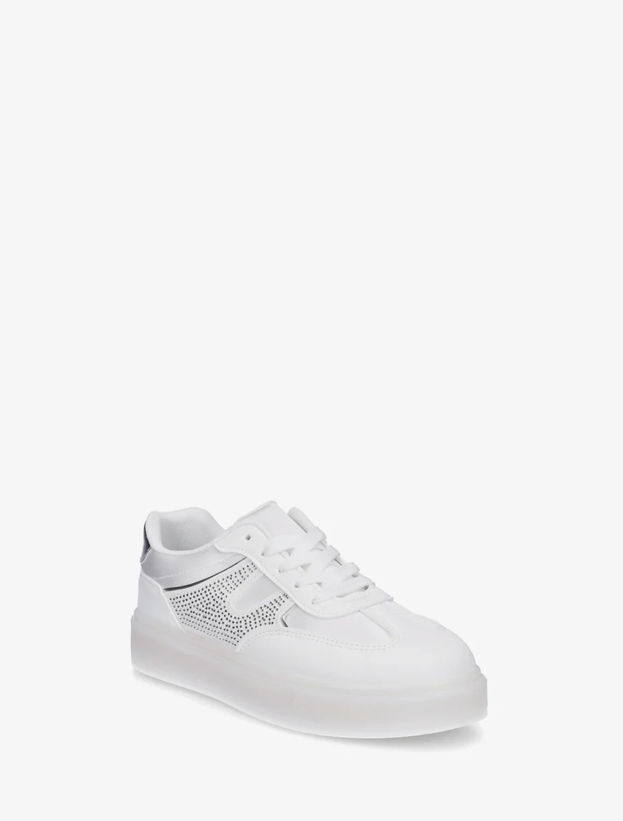 Sneakers van imitatieleer en satijnstof met strass. - Wit - Image 2