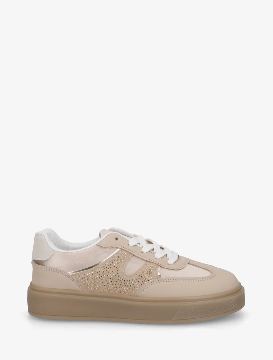 Sneakers van imitatieleer en satijnstof met strass. - Mol