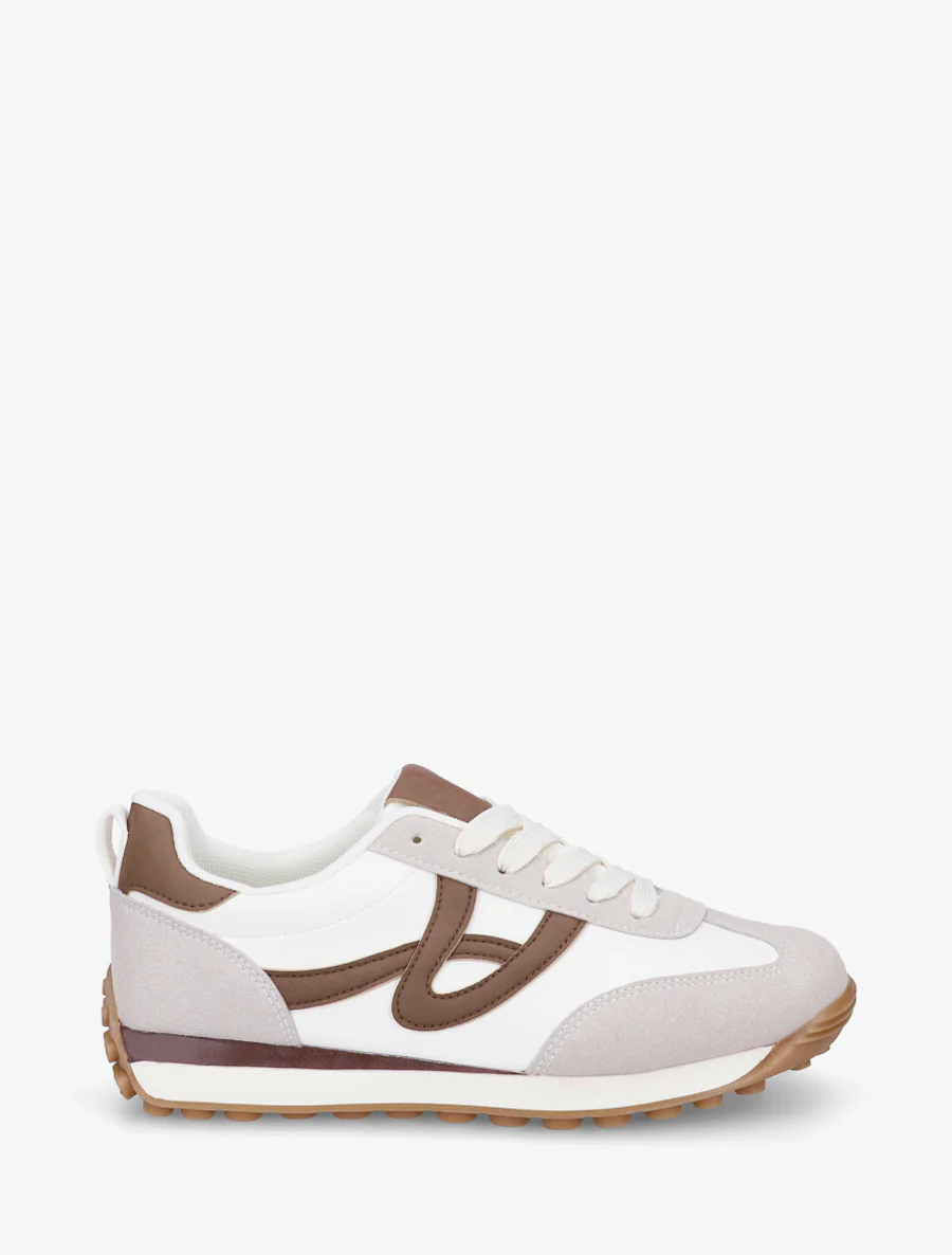Sneakers van imitatieleer met contrasterende details - Wit